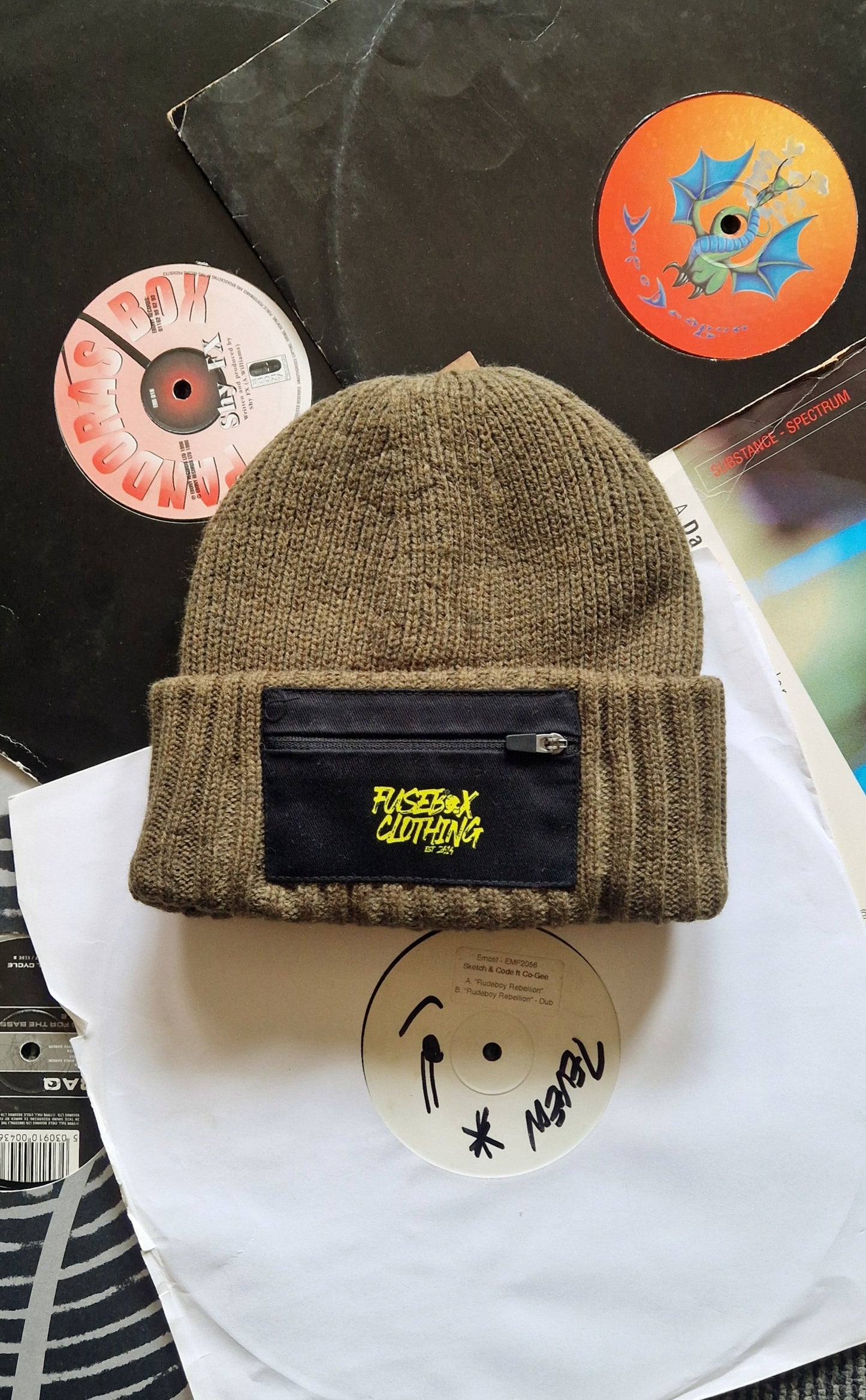 fuse box woolly beenie with zip pocket